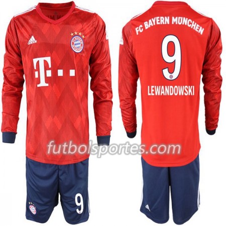 Camisetas Bayern de Múnich Lewandowski 9 Niño Primera Equipacion 2018/2019 Manga Larga
